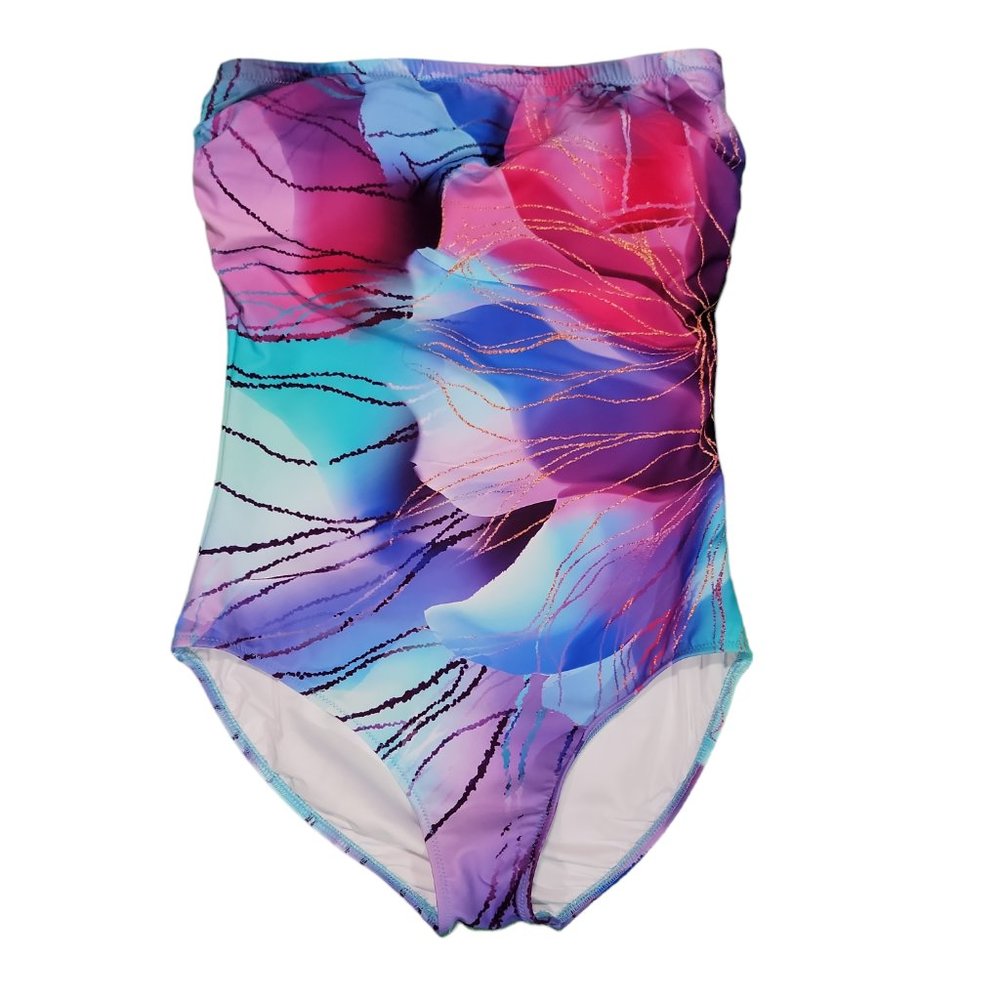 Gottex Women's Standard Golden Blossom Bandeau One Piece Sz 8